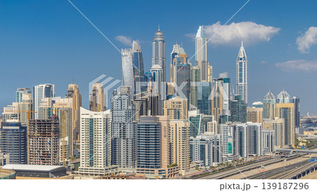 Dubai Marina skyscrapers aerial top view with clouds from JLT in Dubai timelapse, UAE. 139187296