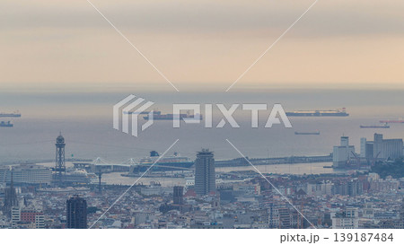 Panorama of Barcelona timelapse, Spain, viewed from the Bunkers of Carmel 139187484
