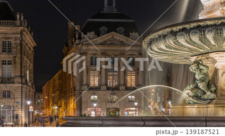 Place de la Bourse and the fountains at night timelapse in Bordeaux, France. 139187521