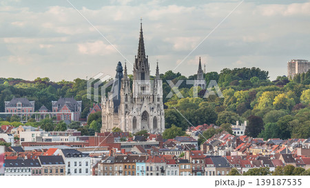 Aerial view of Notre Dame de Laeken church spires timelapse in Brussels, Belgium. Aerial view of Notre Dame de Laeken church spires timelapse in Brussels, Belgium. 139187535