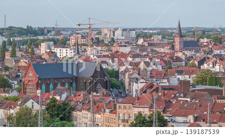 Aerial timelapse panorama of Brussels skyline in Schaerbeek with St. Nicholas Romanian Orthodox Church Aerial timelapse panorama of Brussels skyline in Schaerbeek with St. Nicholas Romanian Orthodox Church 139187539