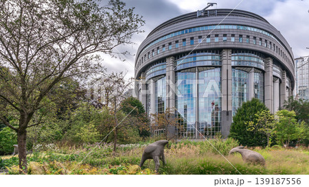 Buildings in Brussels European Quarter timelapse with the European Parliament 139187556