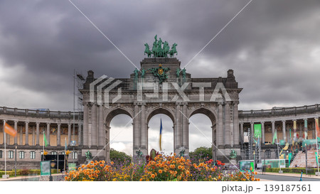 Timelapse of the Cinquantenaire Arcade in Parc du Cinquantenaire, Brussels, Belgium. 139187561