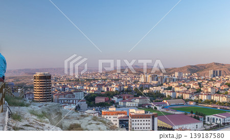 Aerial view from old castle in historical city town of Nevsehir timelapse Aerial view from old castle in historical city town of Nevsehir timelapse 139187580
