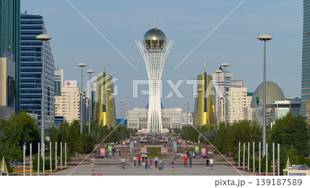 The city of Nur-Sultan timelapse, symbol of the city - Baiterek area. Astana, Kazakhstan 139187589