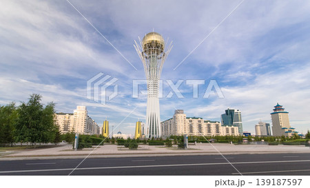 Bayterek timelapse hyperlapse. It is a monument and observation tower in Astana. Main symbol of city. Bayterek timelapse hyperlapse. It is a monument and observation tower in Astana. Main symbol of city. 139187597