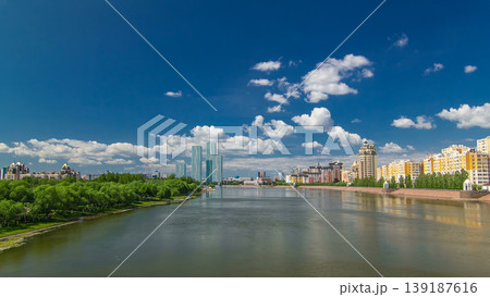 Yesil river timelapse hyperlapse with modern towers of residential complex in Astana Yesil river timelapse hyperlapse with modern towers of residential complex in Astana 139187616