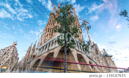 Sagrada Familia, a large Roman Catholic church in Barcelona, Spain timelapse hyperlapse 139187655