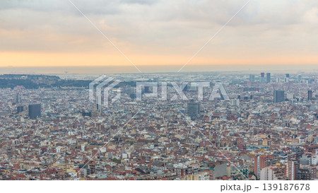Panorama of Barcelona timelapse, Spain, viewed from the Bunkers of Carmel 139187678