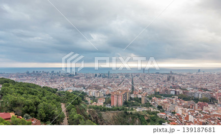 Panorama of Barcelona timelapse, Spain, viewed from the Bunkers of Carmel 139187681