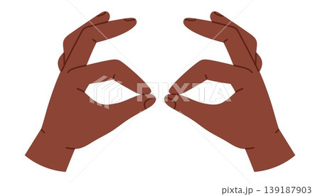 Hands forming glasses or binoculars gesture, symbolizing looking, watching, focus and attention. Body language and communication concept. Isolated vector illustration in cartoon style 139187903