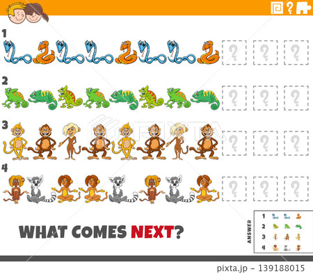 educational pattern activity puzzle with funny cartoon animals 139188015