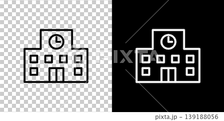 Line icons of school buildings. A monochrome vector illustration set of white and black lines. Line icons of school buildings. A monochrome vector illustration set of white and black lines. 139188056