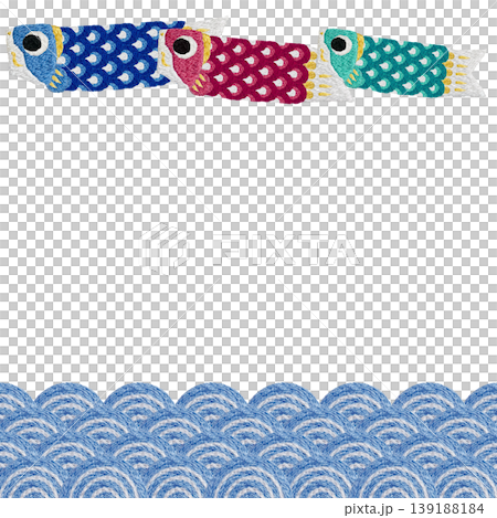 [Japanese-style wave and carp streamer frame] Hand-embroidered illustration material 139188184