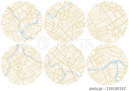 Set of plan with road and buildings. Abstract city maps, background. Top view, view from above. Fictional district plan. Quarter residential buildings. Vector, illustration isolated on white. Set of plan with road and buildings. Abstract city maps, background. Top view, view from above. Fictional district plan. Quarter residential buildings. Vector, illustration isolated on white. 139188187