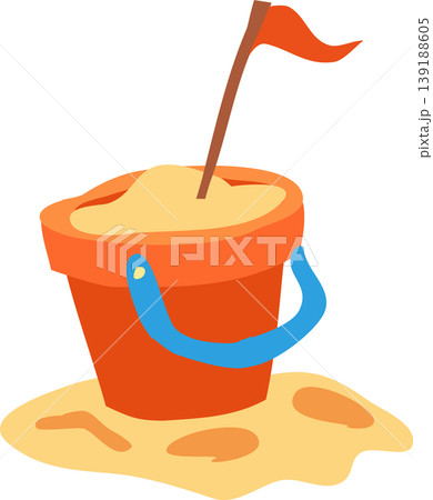 sand bucket filled with sand and a small flag. summer vacation concept. 139188605