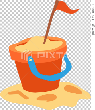 sand bucket filled with sand and a small flag. summer vacation concept. 139188605