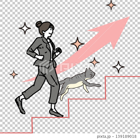 事業上取得進步並帶著貓咪一起前進的女性。 事業上取得進步並帶著貓咪一起前進的女性。 139189018