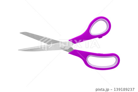 Purple Handled Scissors Half Open on White Background Purple Handled Scissors Half Open on White Background 139189237