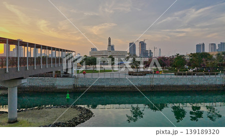 Qetaifan Island North, Lusail Qatar-February 12 2026: Majra Al Sail Park in Lusail offers canal views, lush gardens, kids' play areas, picnic zones, and walking trails along a 1.3 km saltwater canal. Qetaifan Island North, Lusail Qatar-February 12 2026: Majra Al Sail Park in Lusail offers canal views, lush gardens, kids' play areas, picnic zones, and walking trails along a 1.3 km saltwater canal. 139189320