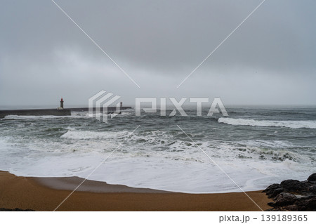 Stormy Atlantic ocean with waves in Porto Portugal Stormy Atlantic ocean with waves in Porto Portugal 139189365