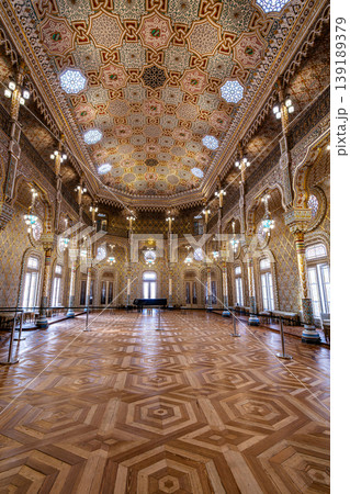 Arab Room interior in Palacio da Bolsa Porto with ornate ceiling and wooden floor Arab Room interior in Palacio da Bolsa Porto with ornate ceiling and wooden floor 139189379