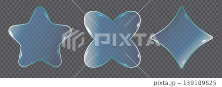 Blue glassmorphism shapes: star, cross, diamond 139189825