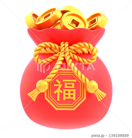 Cute 3D Chinese Gold Coin Bag Icon, Glossy Wealth Illustration for UI Design, Mobile App, Lunar New Year Banner and Festive Promotion Cute 3D Chinese Gold Coin Bag Icon, Glossy Wealth Illustration for UI Design, Mobile App, Lunar New Year Banner and Festive Promotion 139189889