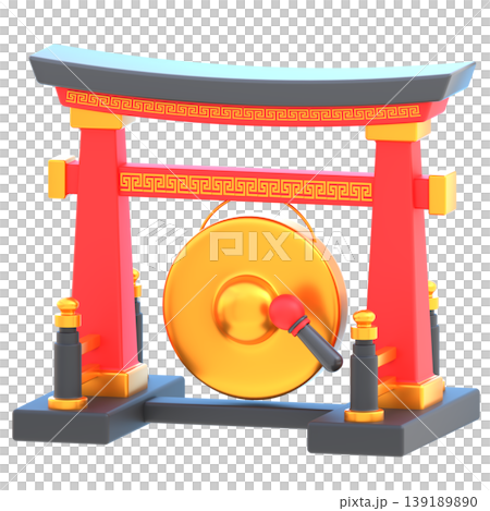Cute 3D Chinese Gong Icon, Glossy Traditional Festival Instrument Illustration for UI Design, Mobile App, Website and Lunar New Year Promotion 139189890