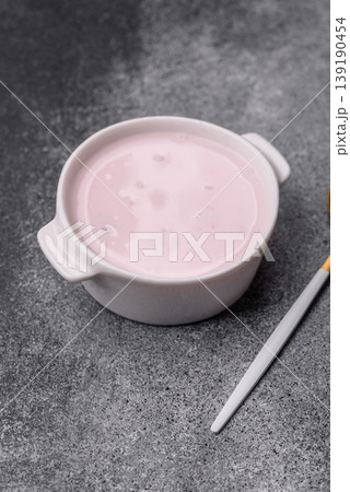 Milky liquid drinking yogurt, a useful food for healthy digestion. Drinking yogurt 139190454