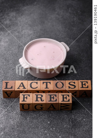 Liquid lactose free yogurt, a useful food for digestive health. Lactose free yogurt 139190461