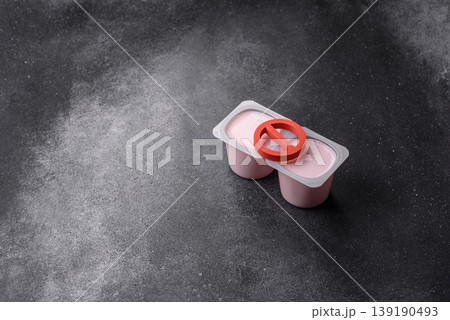 Liquid drinking yogurt with a lactose free sign, a useful food. Lactose free yogurt 139190493