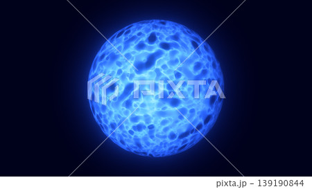Vibrant cyan energy sphere with smooth plasma texture and luminous glow in dark space, futuristic abstract background 139190844