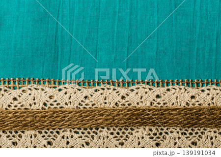 Vintage white lace over blue background Vintage white lace over blue background 139191034