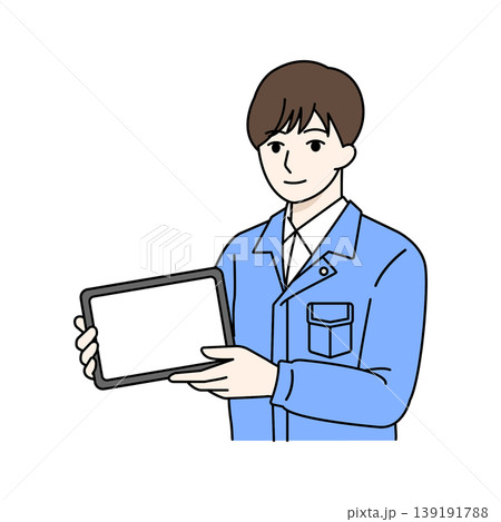 タブレットを表示する男性作業員 タブレットを表示する男性作業員 139191788