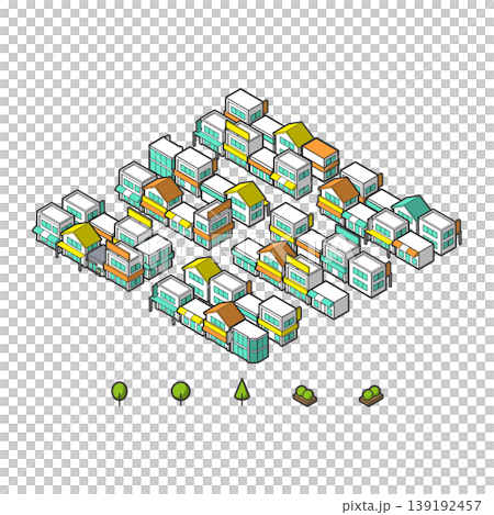 Parts and materials for a three-dimensional cityscape viewed from above [Shops] 139192457