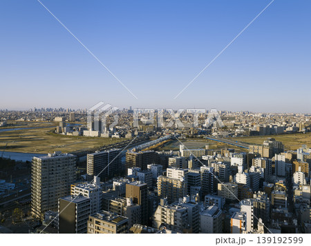 川崎駅周辺～多摩川～東京大田区・都心部遠景 / Tokyo, Japan 139192599