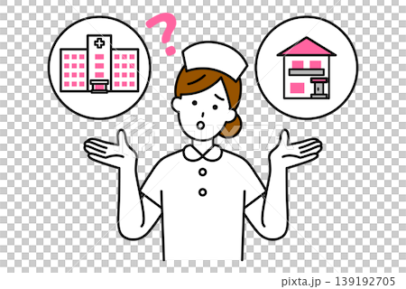 A female nurse is undecided between hospitalization and home healthcare. A female nurse is undecided between hospitalization and home healthcare. 139192705