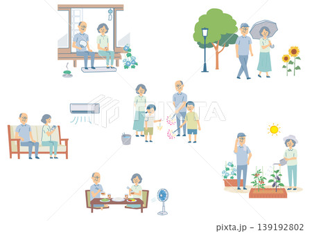 夏のシニア夫婦の生活イラストセット 139192802