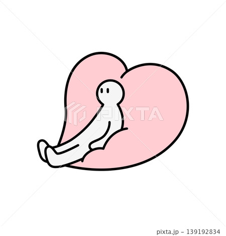 ハートのクッションに座ってリラックスする人のイラスト ハートのクッションに座ってリラックスする人のイラスト 139192834