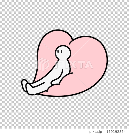 ハートのクッションに座ってリラックスする人のイラスト ハートのクッションに座ってリラックスする人のイラスト 139192834