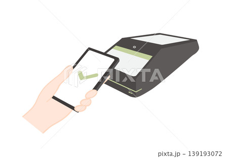 スマホでタッチ決済しているイラスト タッチ決済端末にスマホをかざしている人の手のイラスト スマホでタッチ決済しているイラスト タッチ決済端末にスマホをかざしている人の手のイラスト 139193072