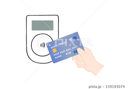クレジットカードでタッチ決済しているイラスト タッチ決済端末にカードをかざしているイラスト クレジットカードでタッチ決済しているイラスト タッチ決済端末にカードをかざしているイラスト 139193074