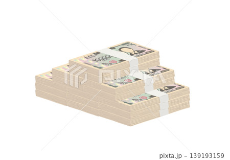 日本札 三段に積み重なった一万円札の札束のイラスト 新一万円札風 日本札 三段に積み重なった一万円札の札束のイラスト 新一万円札風 139193159
