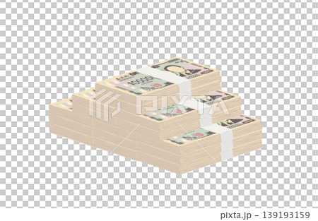日本札 三段に積み重なった一万円札の札束のイラスト 新一万円札風 日本札 三段に積み重なった一万円札の札束のイラスト 新一万円札風 139193159