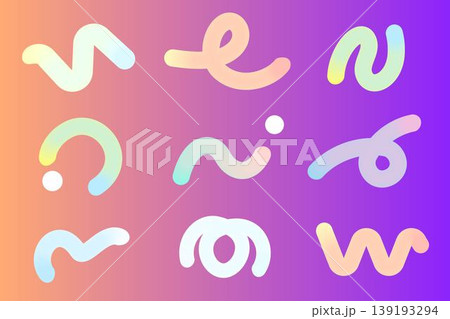 グラデーションのチューブ・モール状の線の波線やらせんなどの抽象的な形のセット グラデーションのチューブ・モール状の線の波線やらせんなどの抽象的な形のセット 139193294