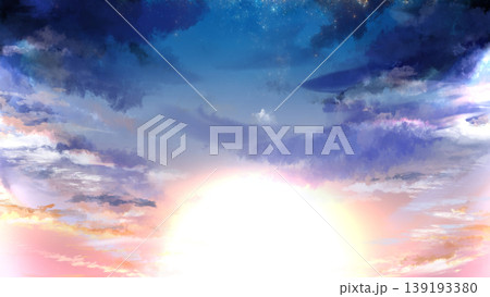 幻想的な星空と夕焼けの空の背景素材 光が広がるドラマチックな雲とグラデーション空 コピースペース 幻想的な星空と夕焼けの空の背景素材 光が広がるドラマチックな雲とグラデーション空 コピースペース 139193380