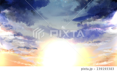 幻想的な星空と夕焼けの空の背景素材 光が広がるドラマチックな雲とグラデーション空 コピースペース 幻想的な星空と夕焼けの空の背景素材 光が広がるドラマチックな雲とグラデーション空 コピースペース 139193383