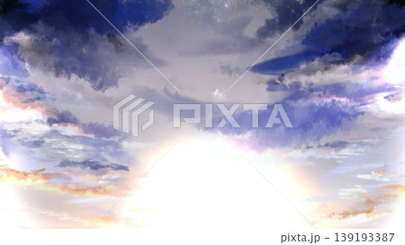 幻想的な星空と夕焼けの空の背景素材 光が広がるドラマチックな雲とグラデーション空 コピースペース 幻想的な星空と夕焼けの空の背景素材 光が広がるドラマチックな雲とグラデーション空 コピースペース 139193387