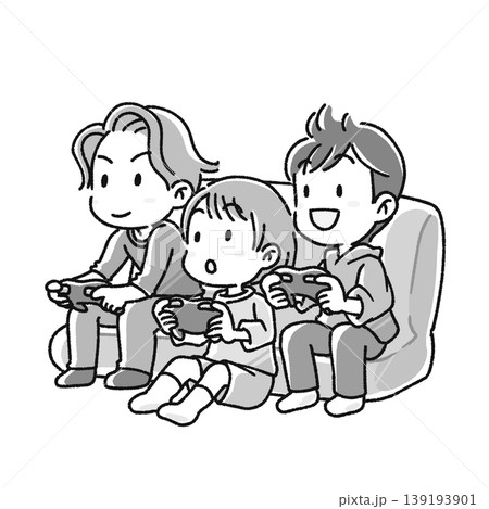 ゲームをするこども　白黒 139193901